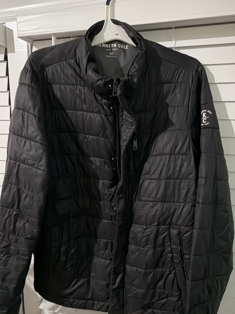 Kenneth Cole Black Quilted Sleeve-Logo Puffer